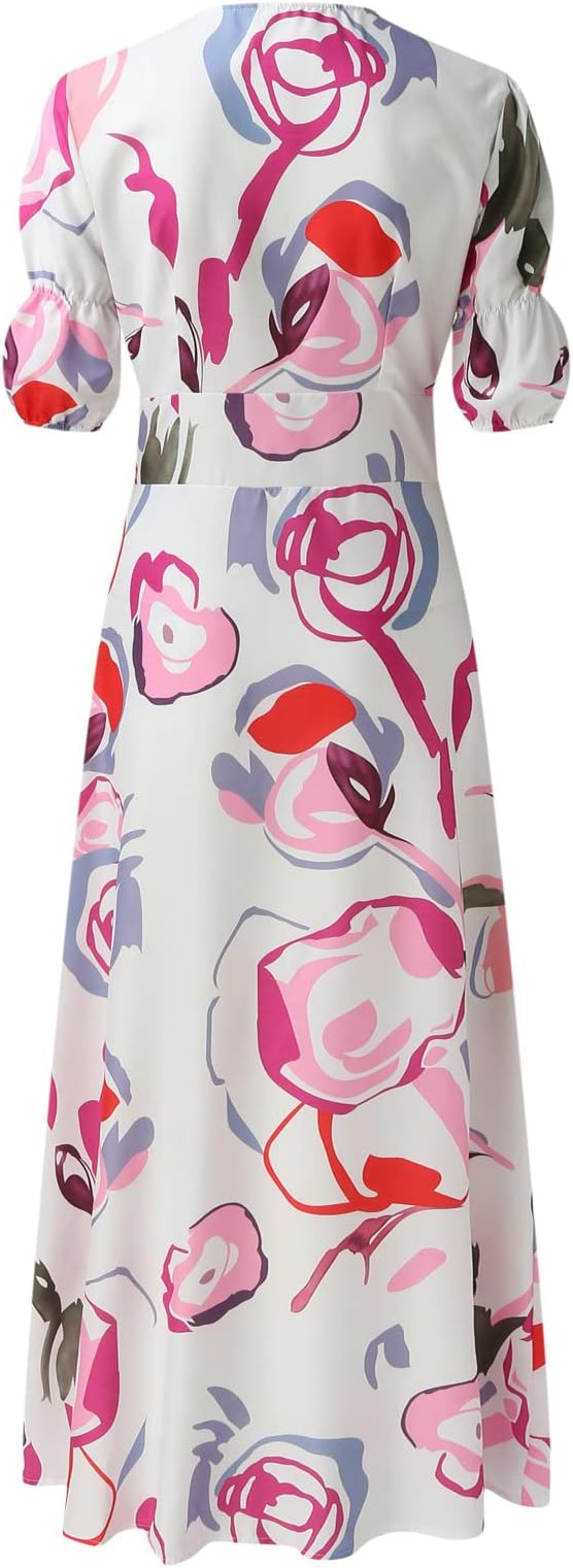 Dames Artistieke Bloemenprint Zomerjurk | Midi