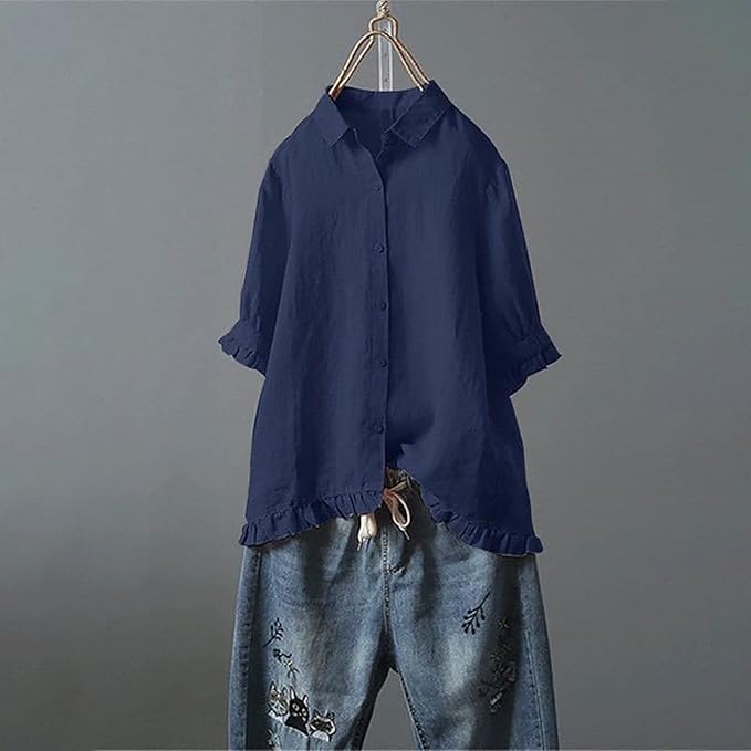 Dames Zomerse Losvallende Blouse | Ruches, Knoopsluiting