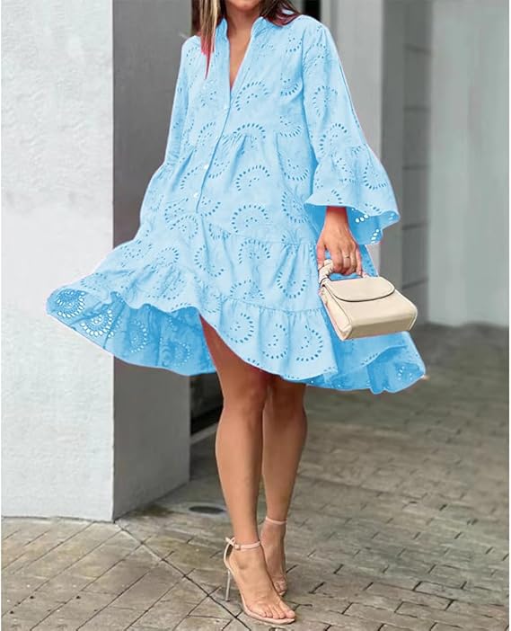 Dames Luchtige Broderie Zomerjurk | Mini