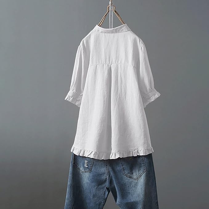 Dames Zomerse Losvallende Blouse | Ruches, Knoopsluiting