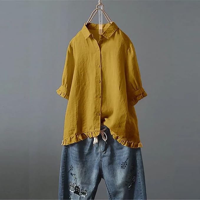 Dames Zomerse Losvallende Blouse | Ruches, Knoopsluiting