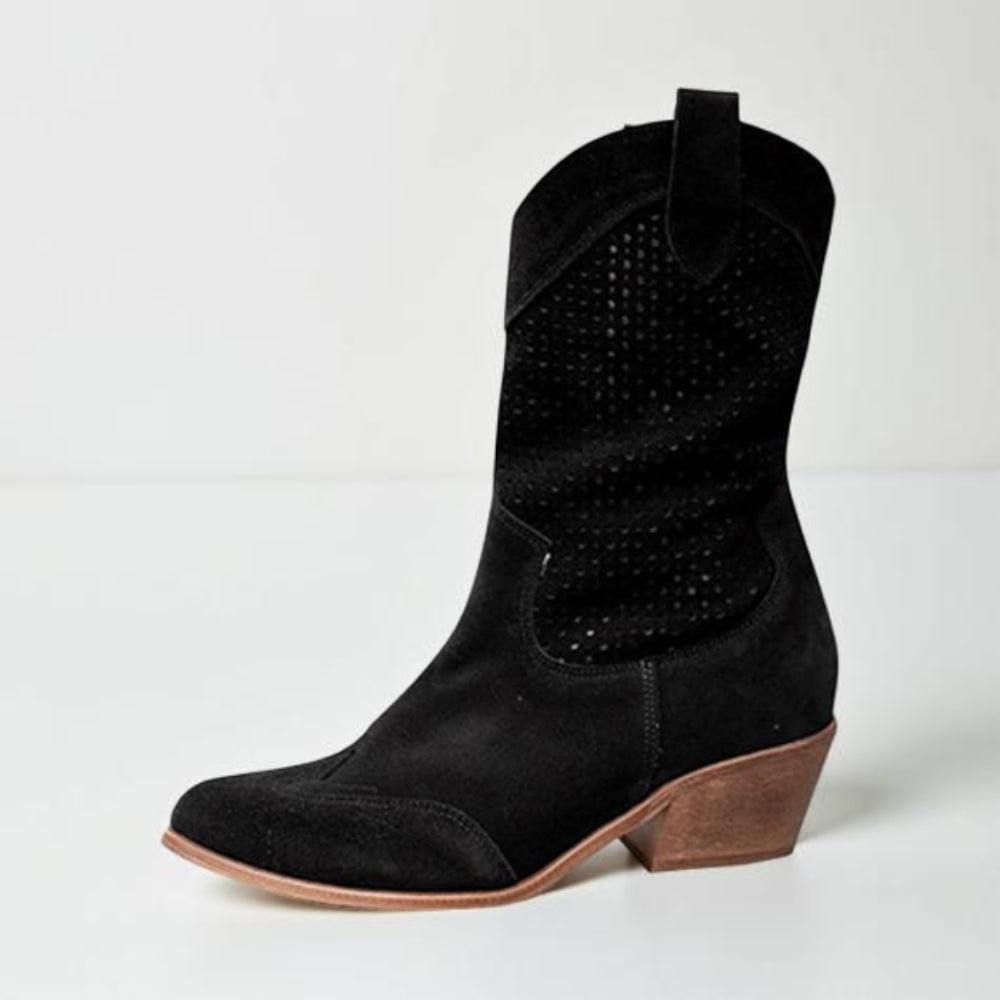 Dames Trendy Cowboylaarzen – Perforatie Blokhak