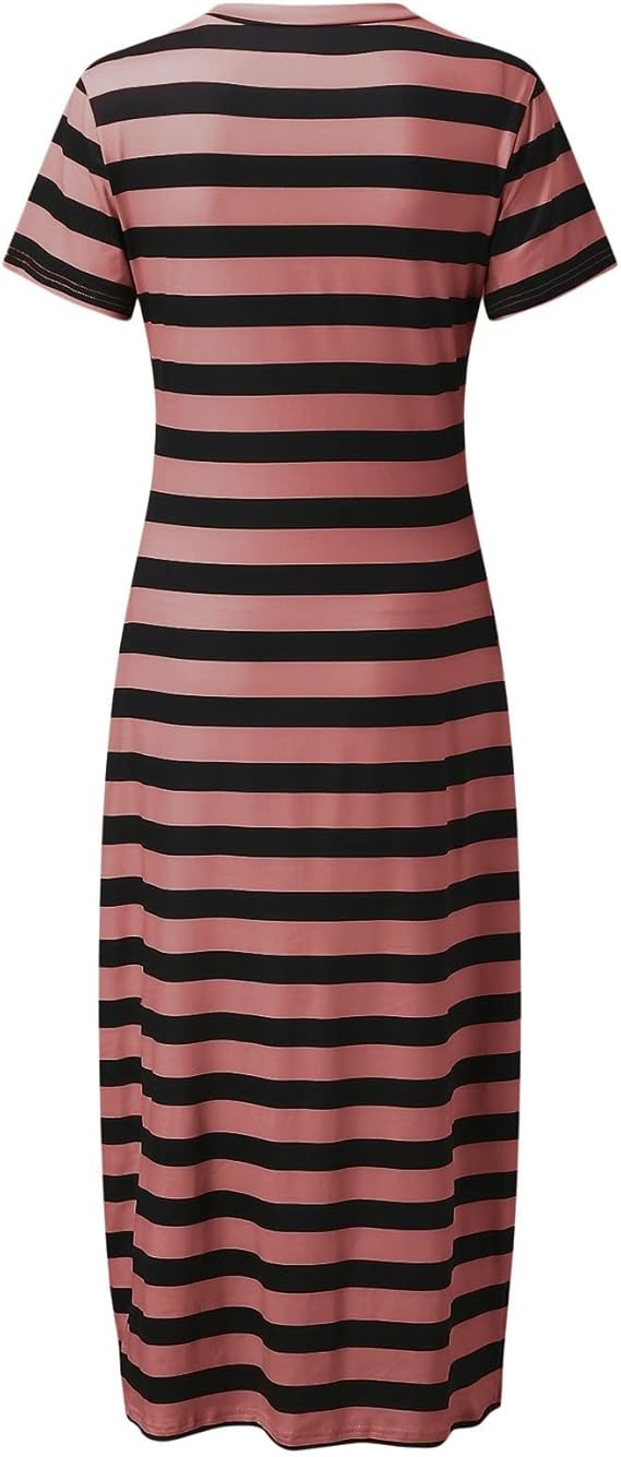 Dames Gestreepte zomerjurk met V-hals | Maxi