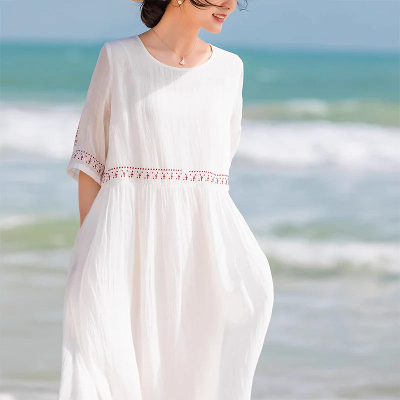 Dames Luchtige strandjurk met borduursel | Maxi