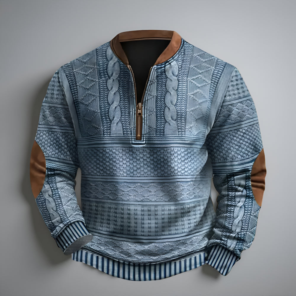 Heren Trui Etnisch Patroon Ritssluiting Pullover – Katoen Winter