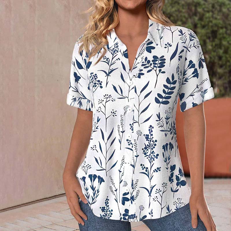 Dames Zomerse Botanische Blouse | Knoopsluiting, Kortemouw