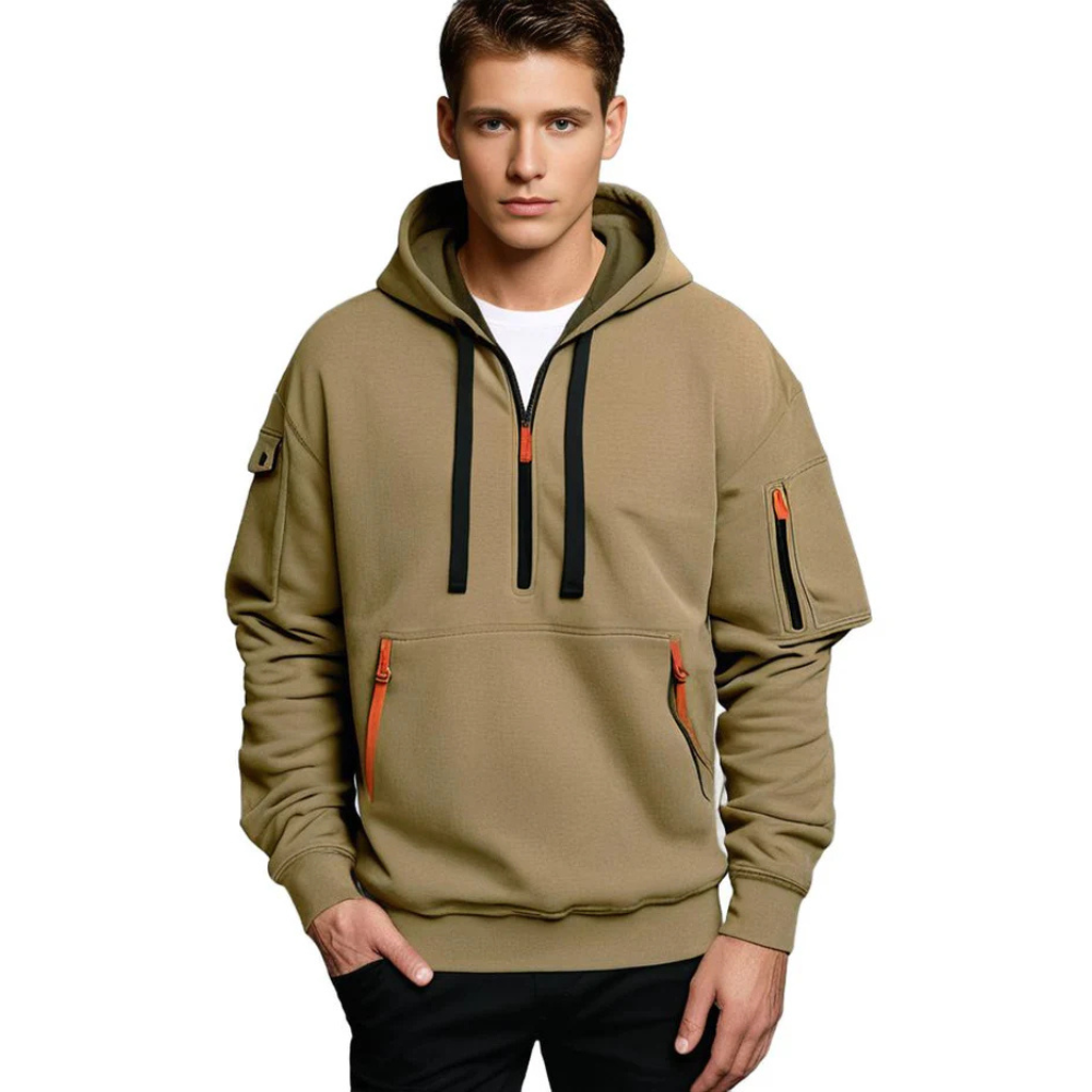 Heren Warme Fleece Hoodie | Kwart-Rits, Met Capuchon
