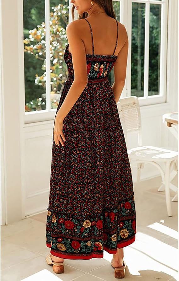 Dames Bohemien Bloemenrand Zomerjurk | Maxi