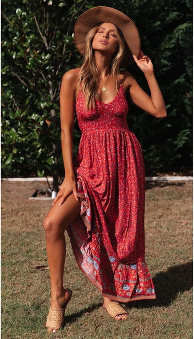 Dames Bohemien Bloemenrand Zomerjurk | Maxi