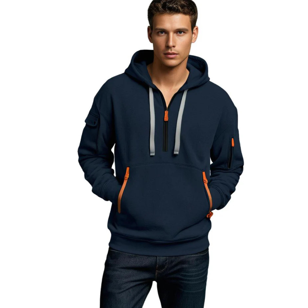 Heren Warme Fleece Hoodie | Kwart-Rits, Met Capuchon