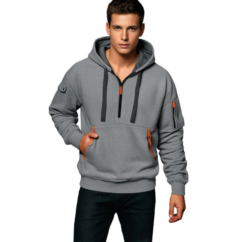 Heren Warme Fleece Hoodie | Kwart-Rits, Met Capuchon