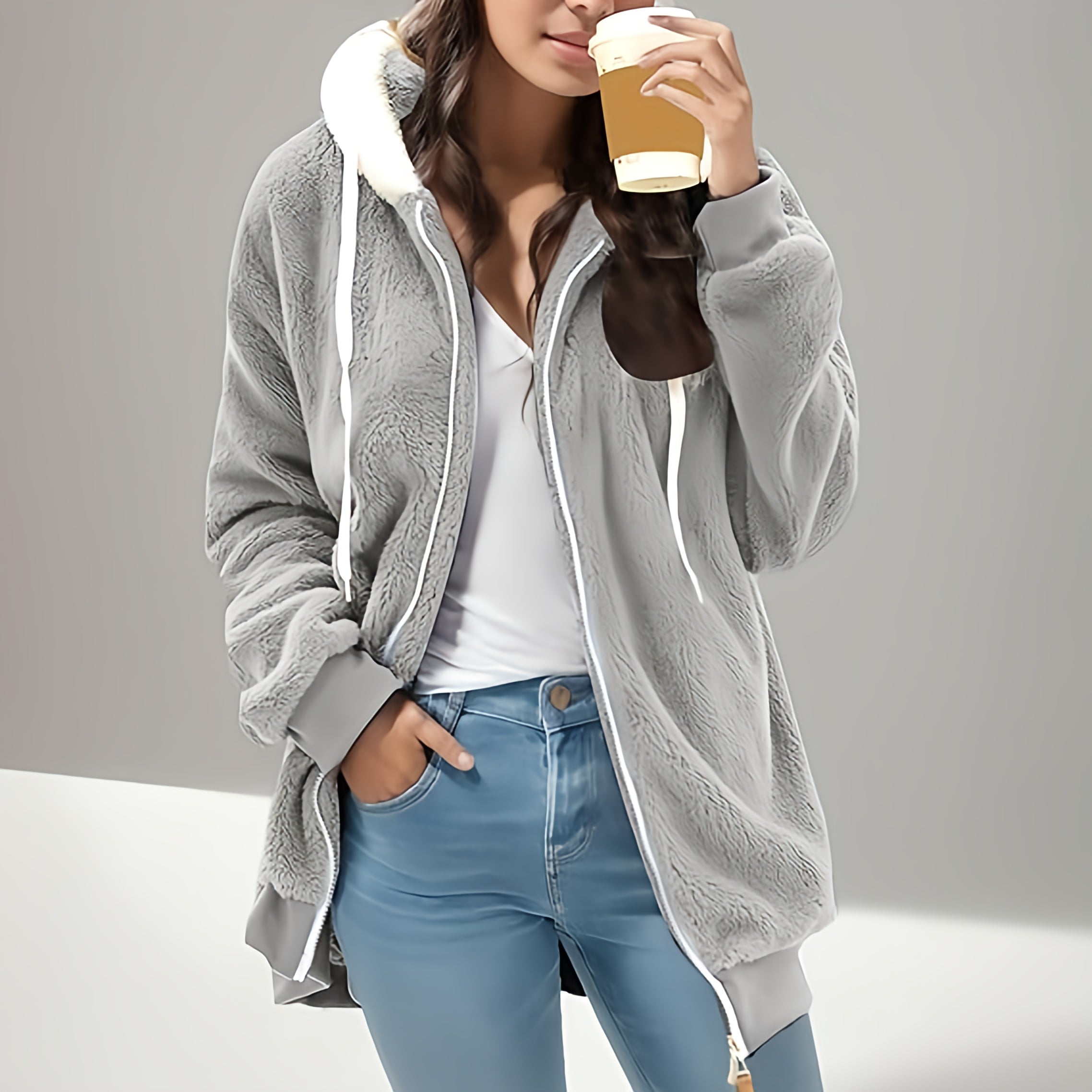 Dames Teddy Fleece Hoodie Vest | Oversized, Ritssluiting