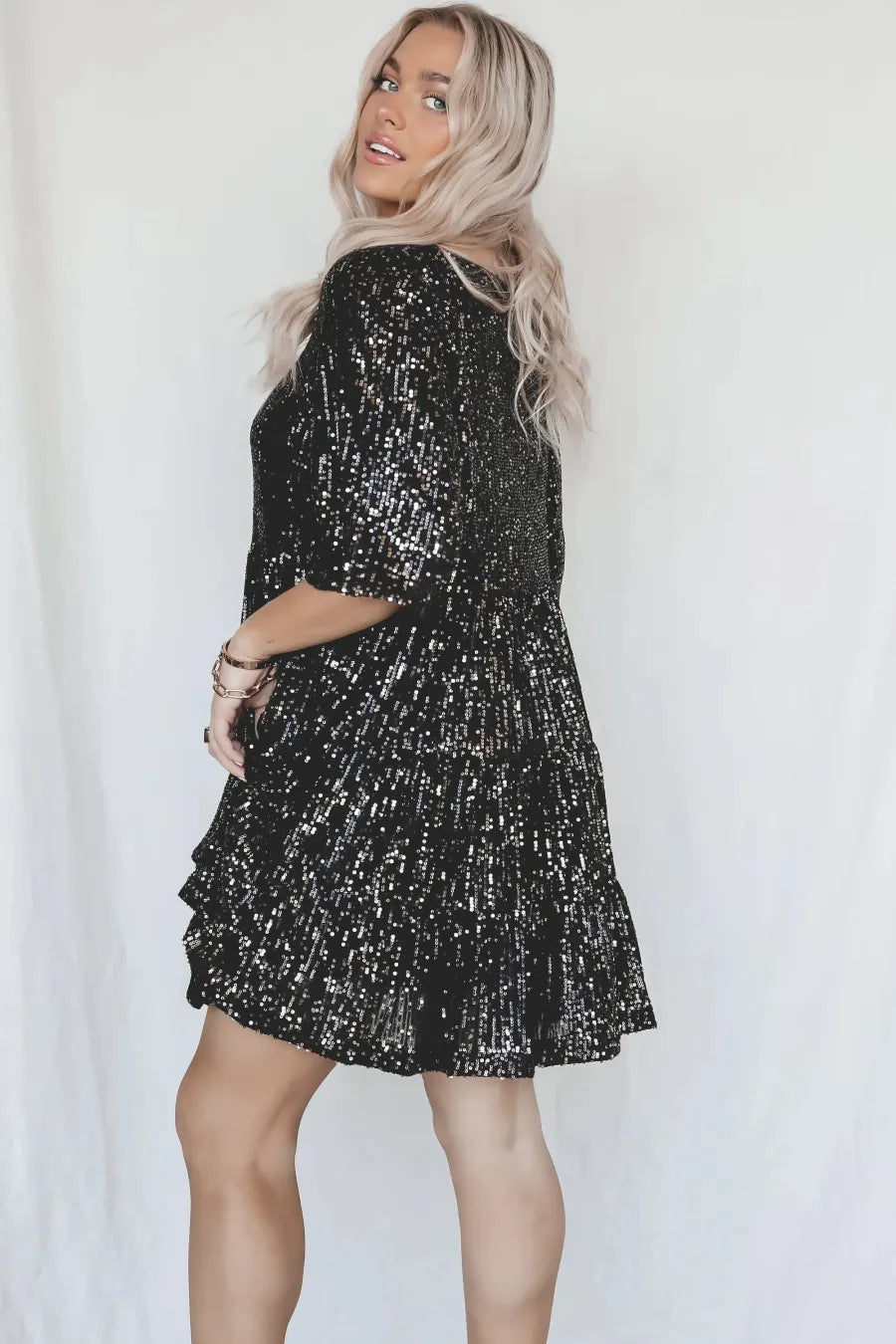 Dames Luchtige Glitter Cocktailjurk | Mini