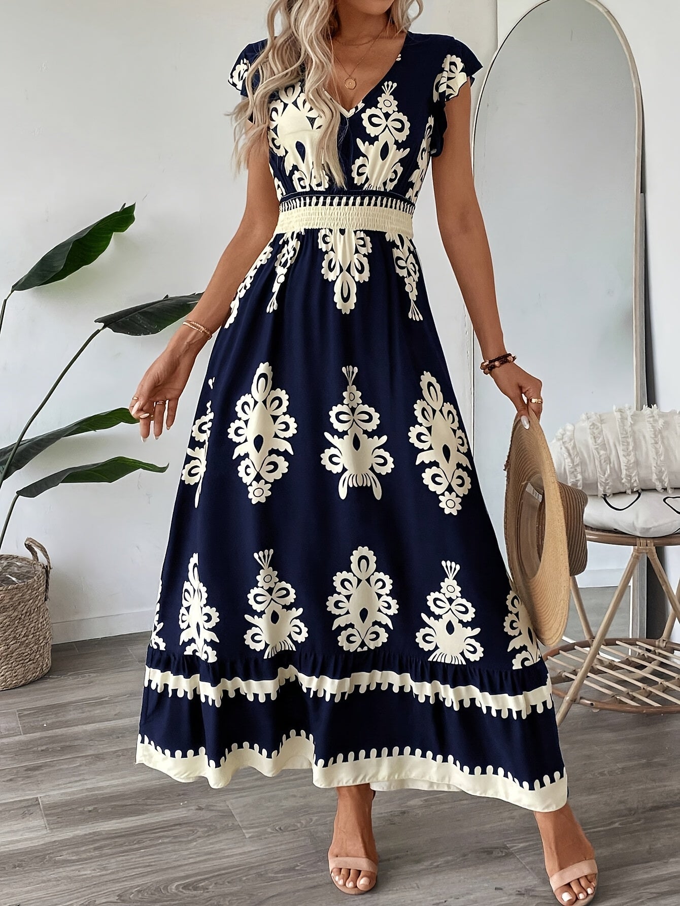 Abito estivo vintage da donna con stampa etnica | Maxi