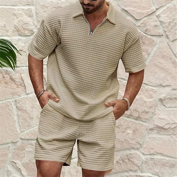 Heren Zomer Tweedelig Set | Kort, Halve Ritssluiting