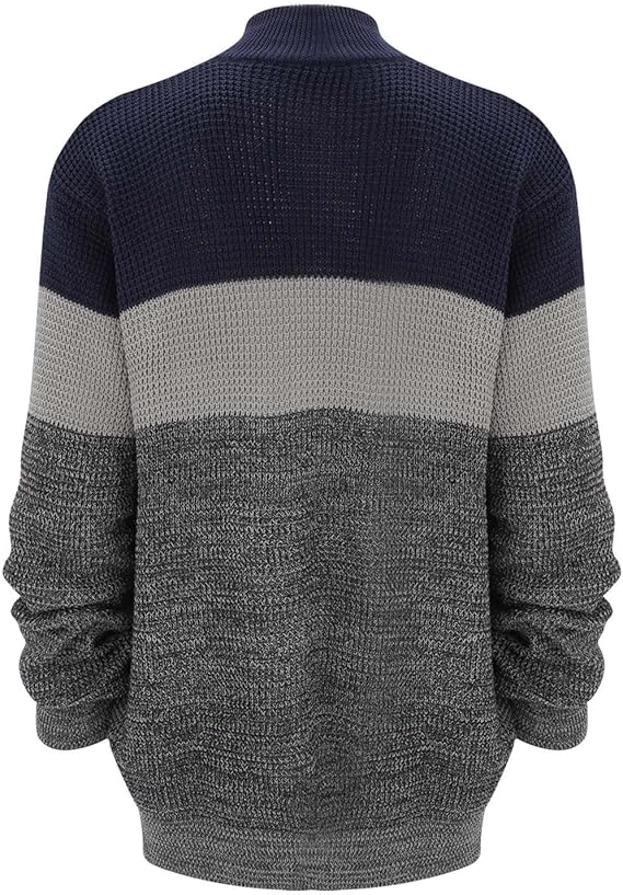 Heren Grofgebreide Pullover | Korte Rits in Kleurenblokstijl