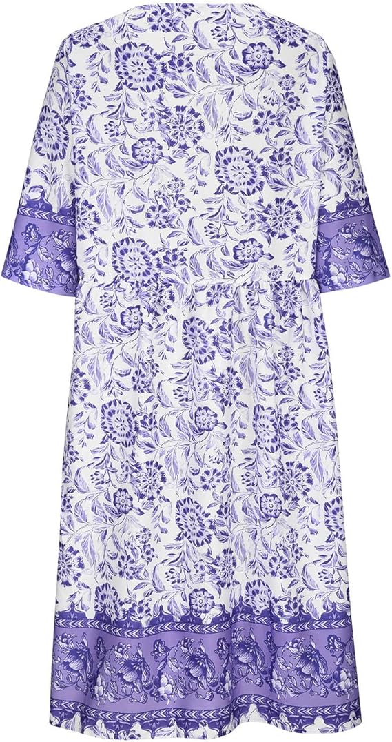 Dames Comfortabele Bloemenprint Zomerjurk | Midi