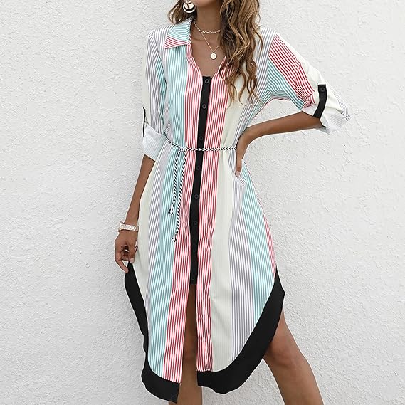 Dames Luchtige geometrische zomerjurk | Midi