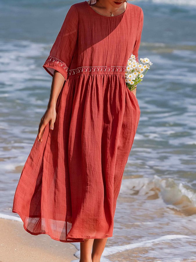Dames Luchtige strandjurk met borduursel | Maxi