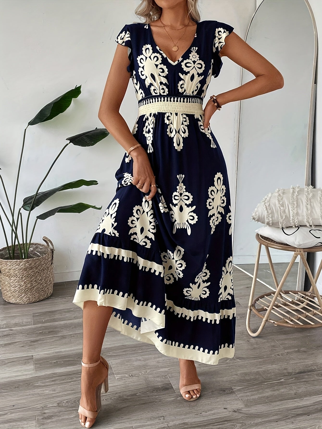 Abito estivo vintage da donna con stampa etnica | Maxi