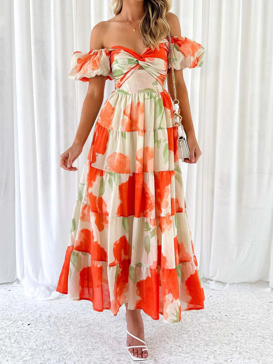 Dames Elegante Puffmouw Zomerjurk | Maxi
