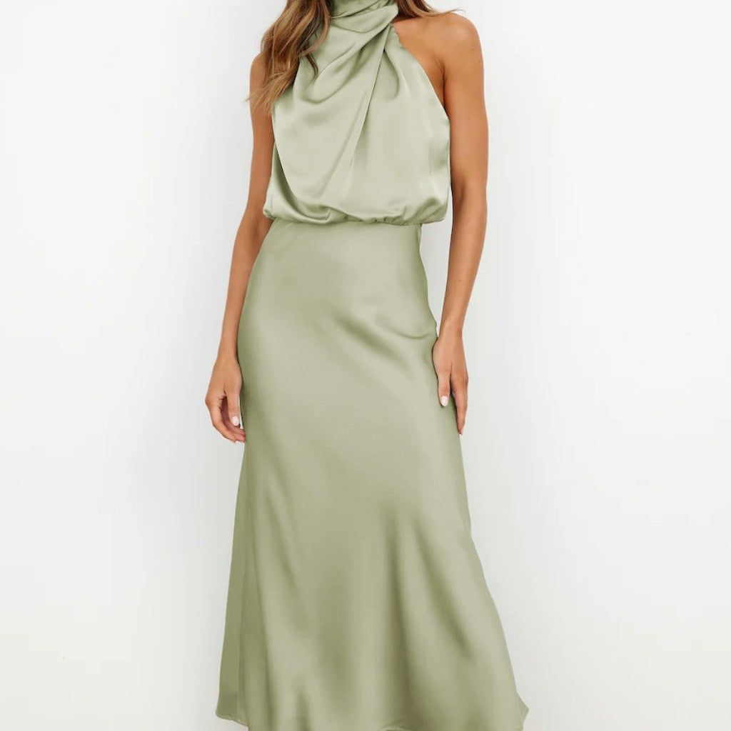 Dames Elegante satijnen avondjurk | Midi