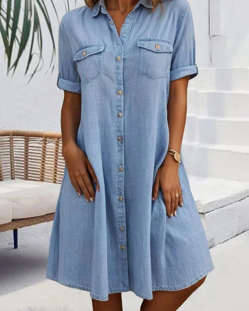 Luisa | Dames vintage jurk | Korte mouwen met kraag, effen, Midi