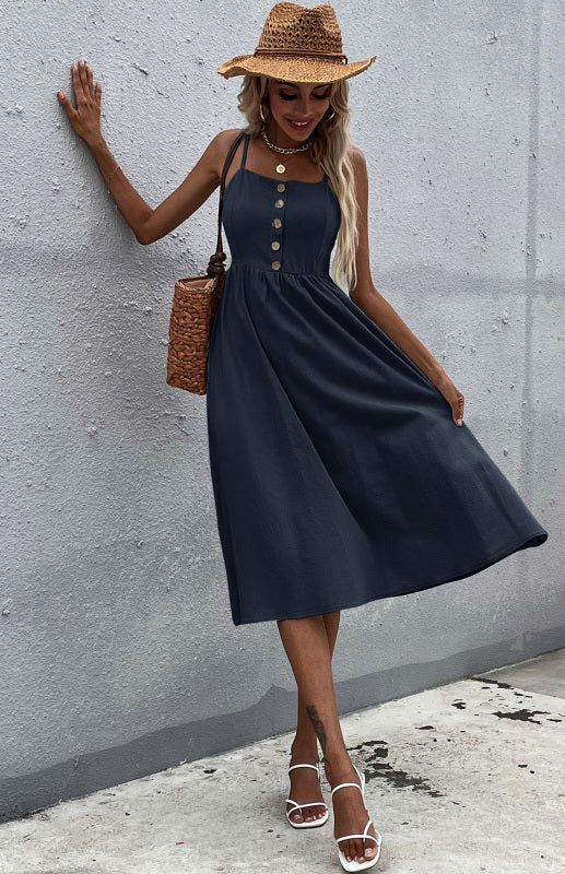 Abito midi elegante da donna | Estate & bottoni