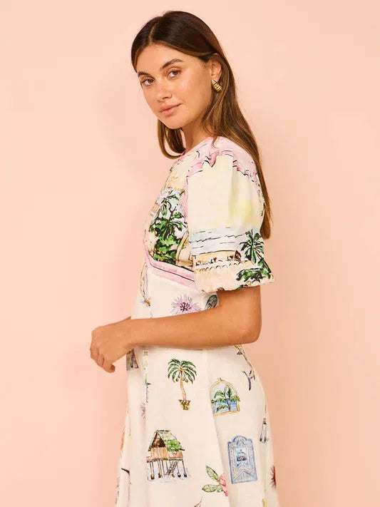 Dames Artistieke Illustratie Zomerjurk | Midi