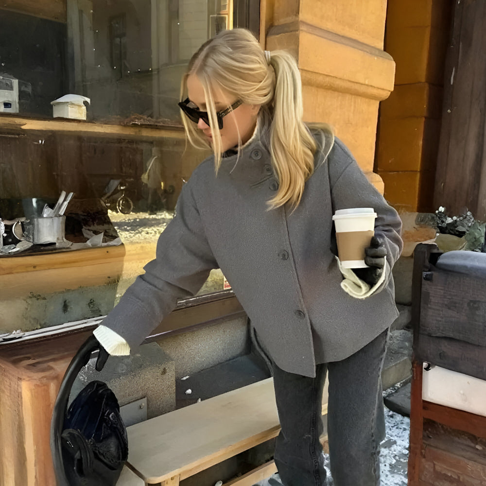 Dames Oversized Korte Blazer – Casual Winter Jasje