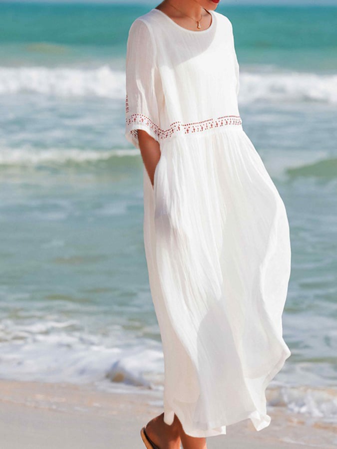 Dames Luchtige strandjurk met borduursel | Maxi