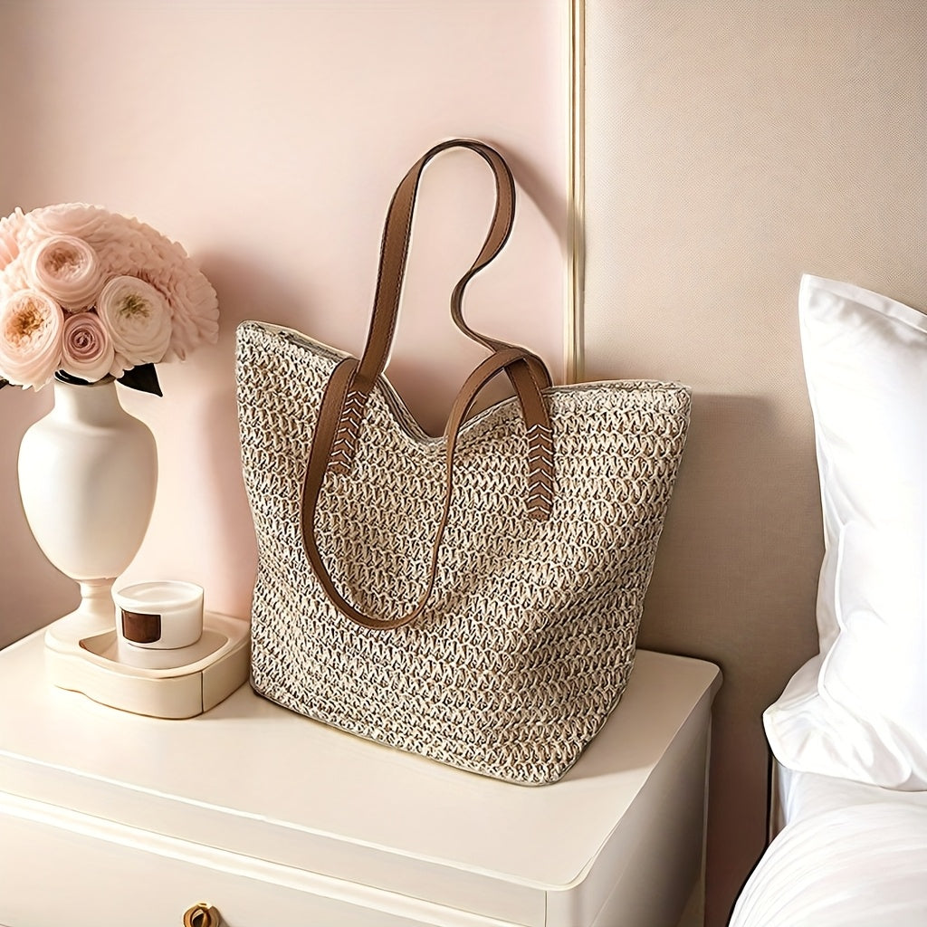 Dames Designer Zomer Strandtas | Groot, Met Leren Hengsels