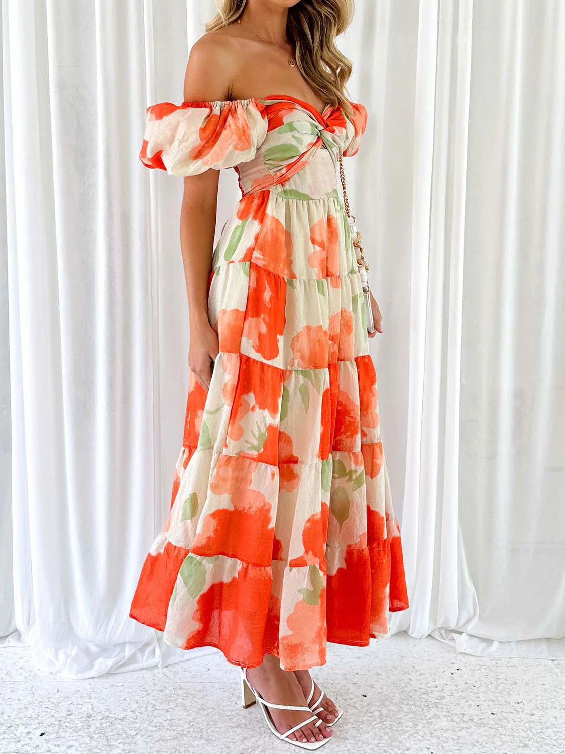 Dames Elegante Puffmouw Zomerjurk | Maxi