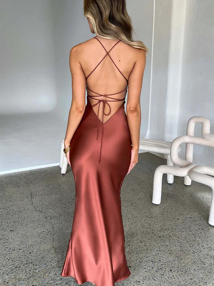 Dames Elegante Satijnen Avondjurk | Maxi