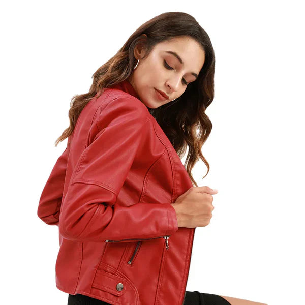 Dames Herfst Leren Jas | Kort, Met Ritszakken