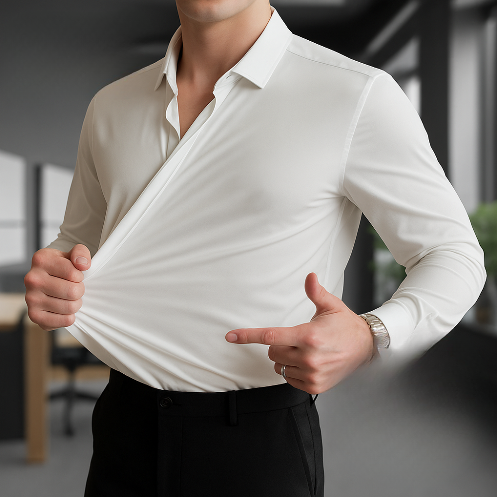 Heren Lange Mouw Stretch Overhemd | Slim Fit Opstaande Kraag