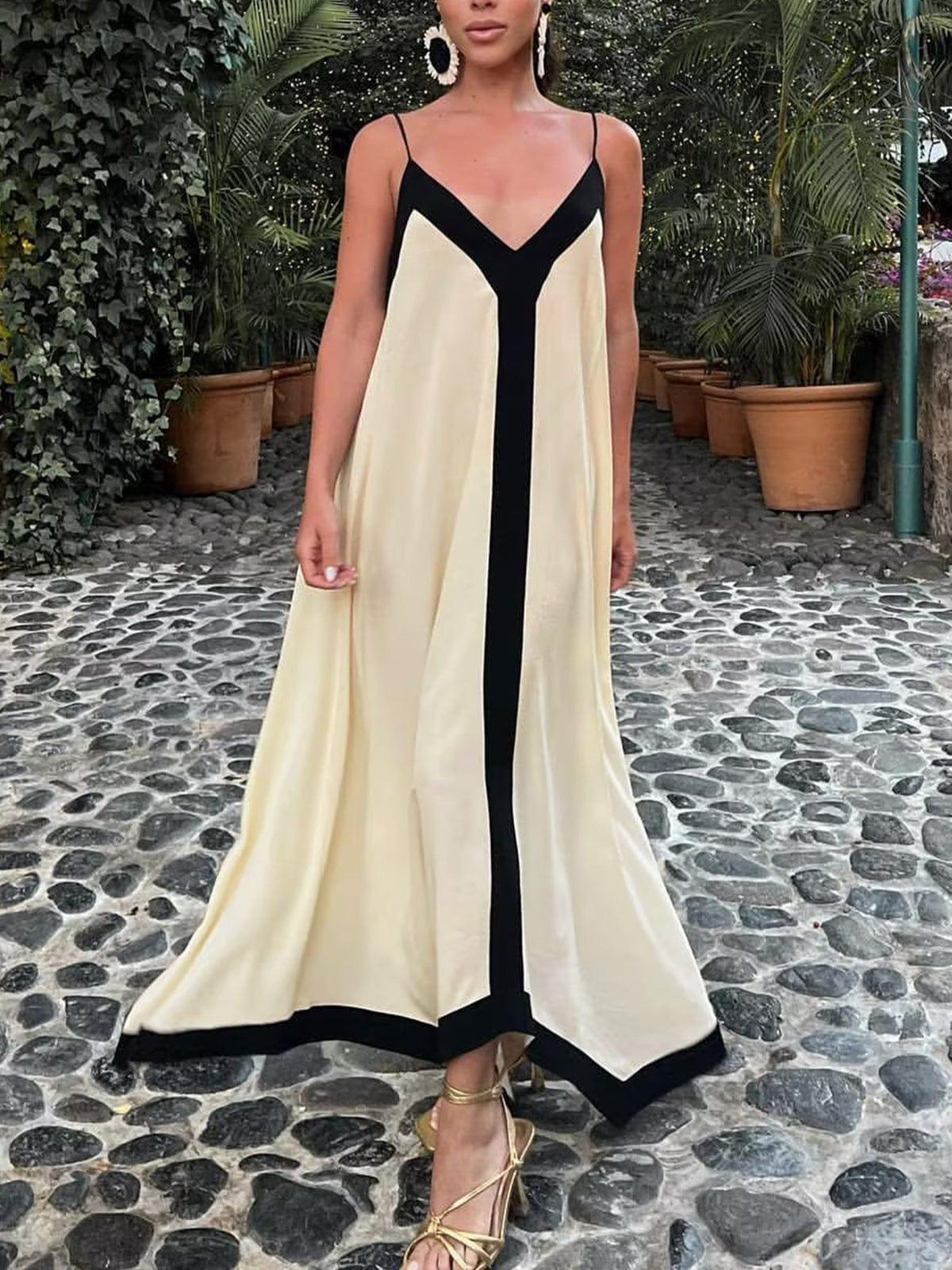 Dames Elegante Contrastband Zomerjurk | Maxi