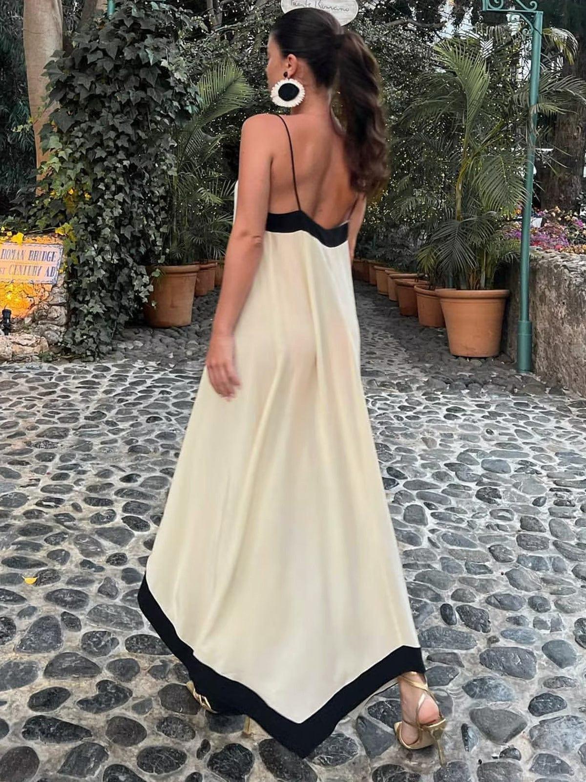 Dames Elegante Contrastband Zomerjurk | Maxi