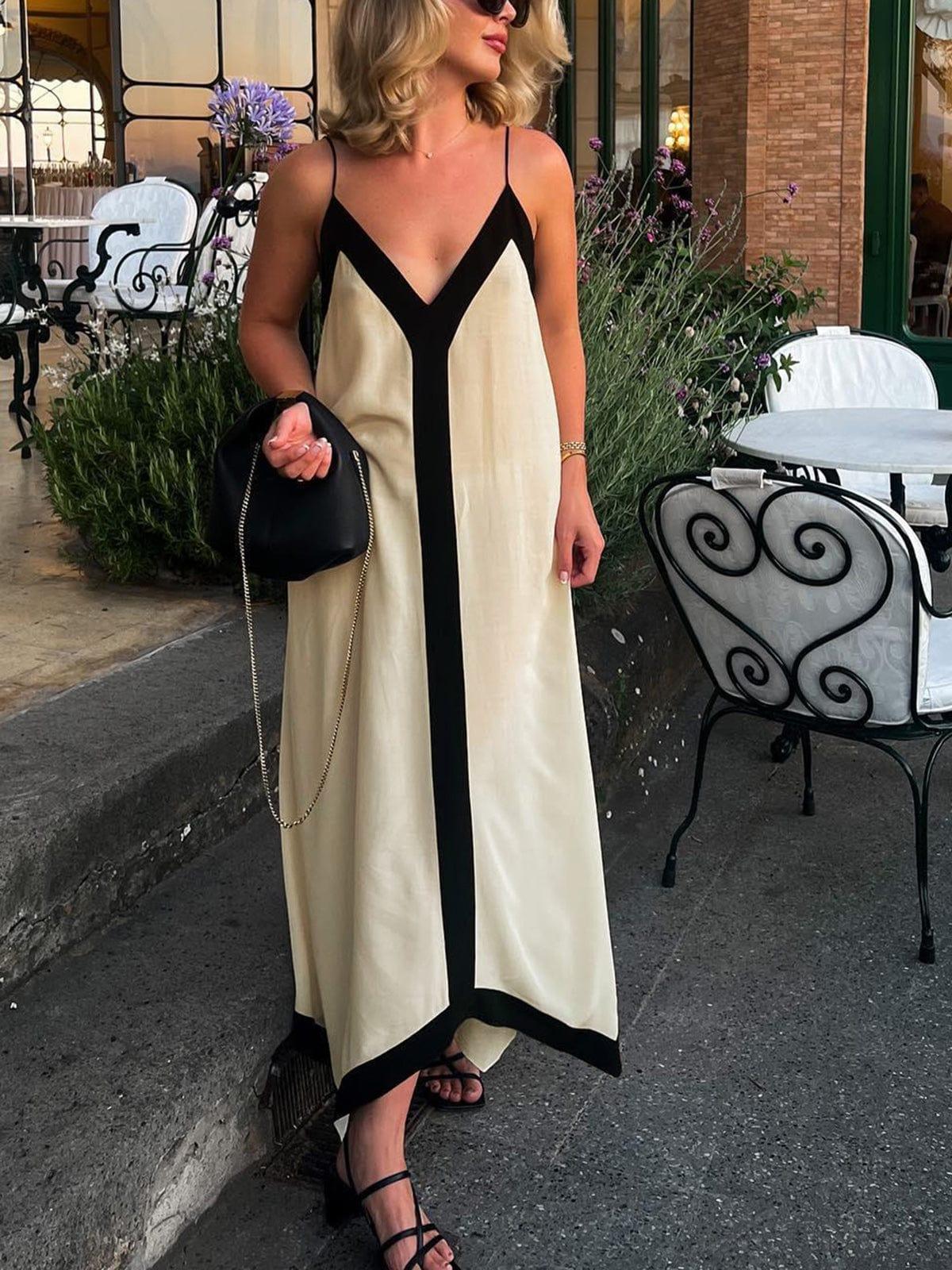 Dames Elegante Contrastband Zomerjurk | Maxi