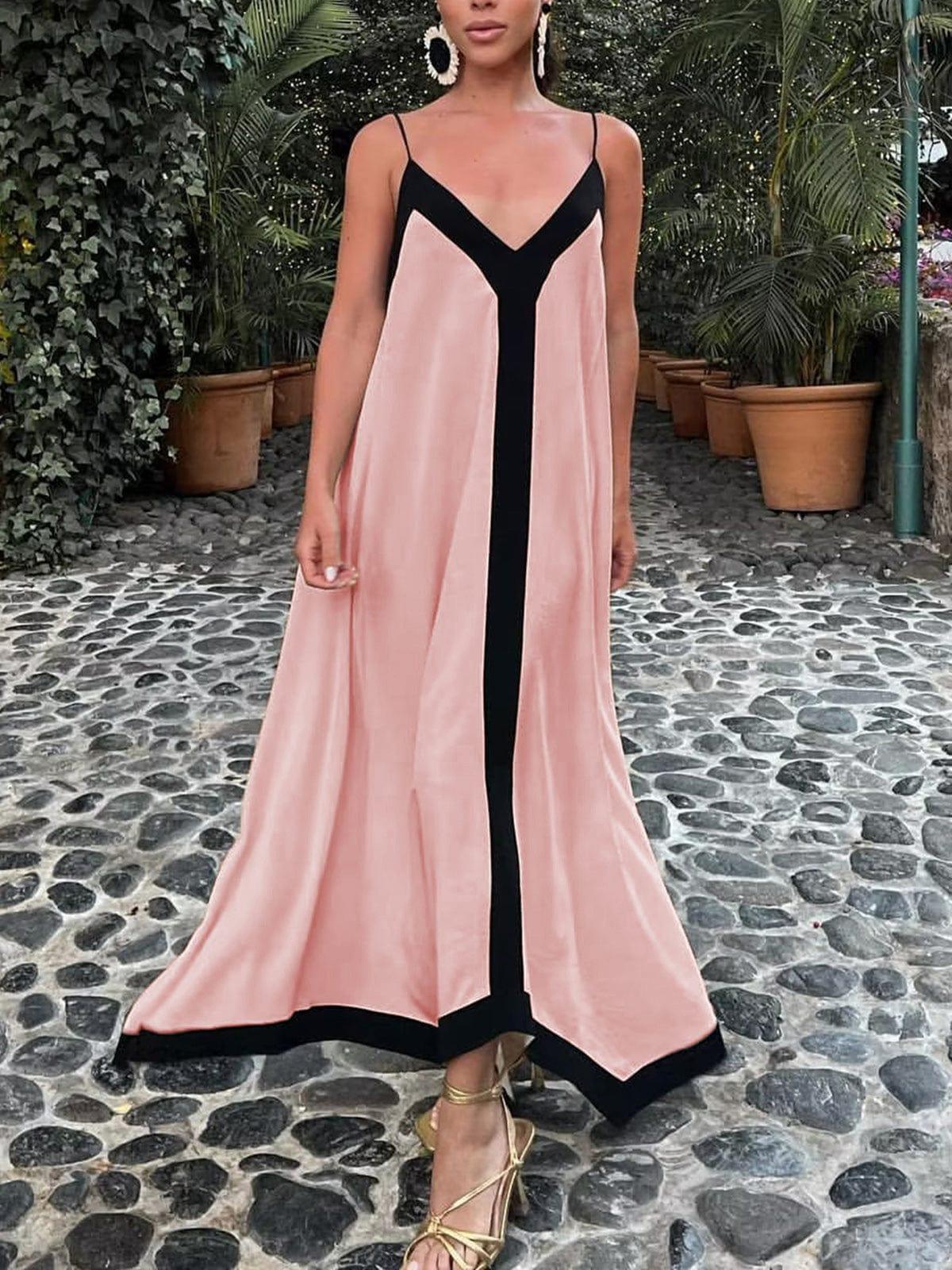 Dames Elegante Contrastband Zomerjurk | Maxi