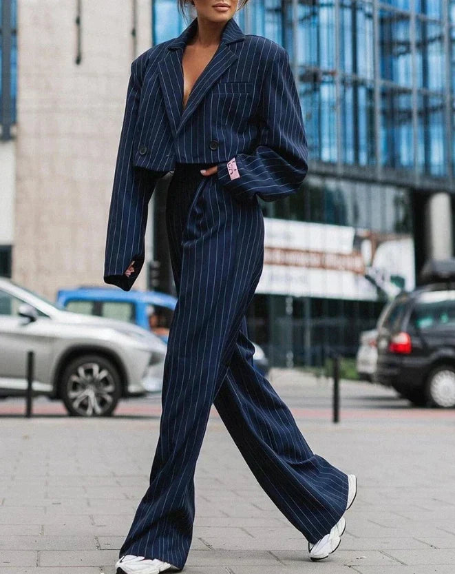 Dames Zomer Tweedelig Pak | Gestreept, Met Broek