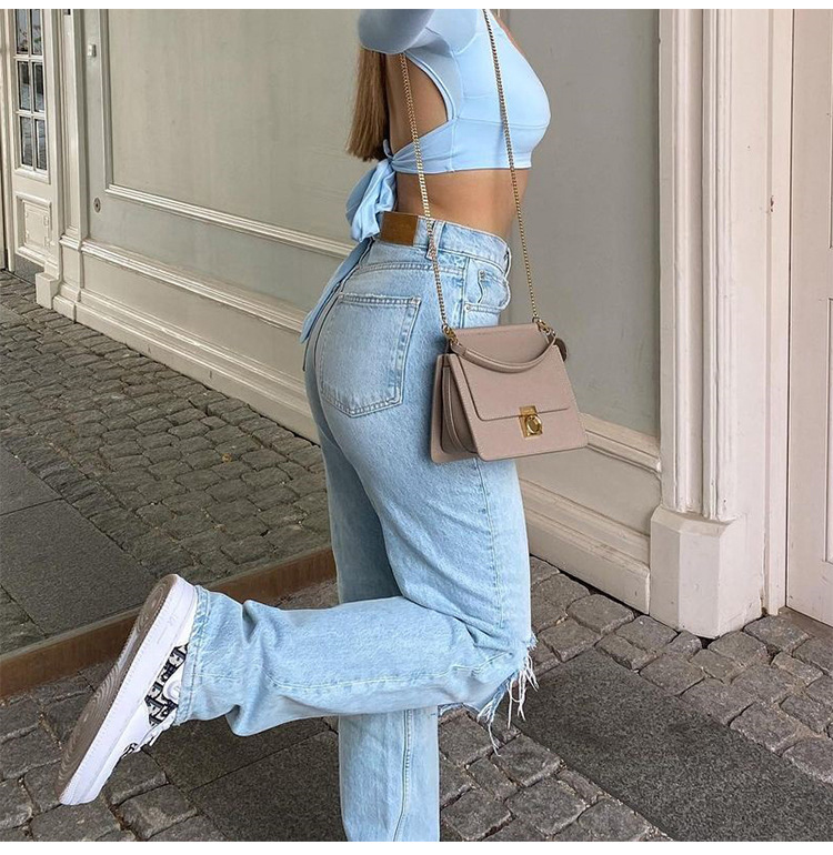 Dames Casual Rechte Jeans | Hoge Taille, Gescheurd