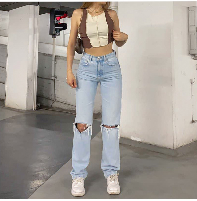 Dames Casual Rechte Jeans | Hoge Taille, Gescheurd