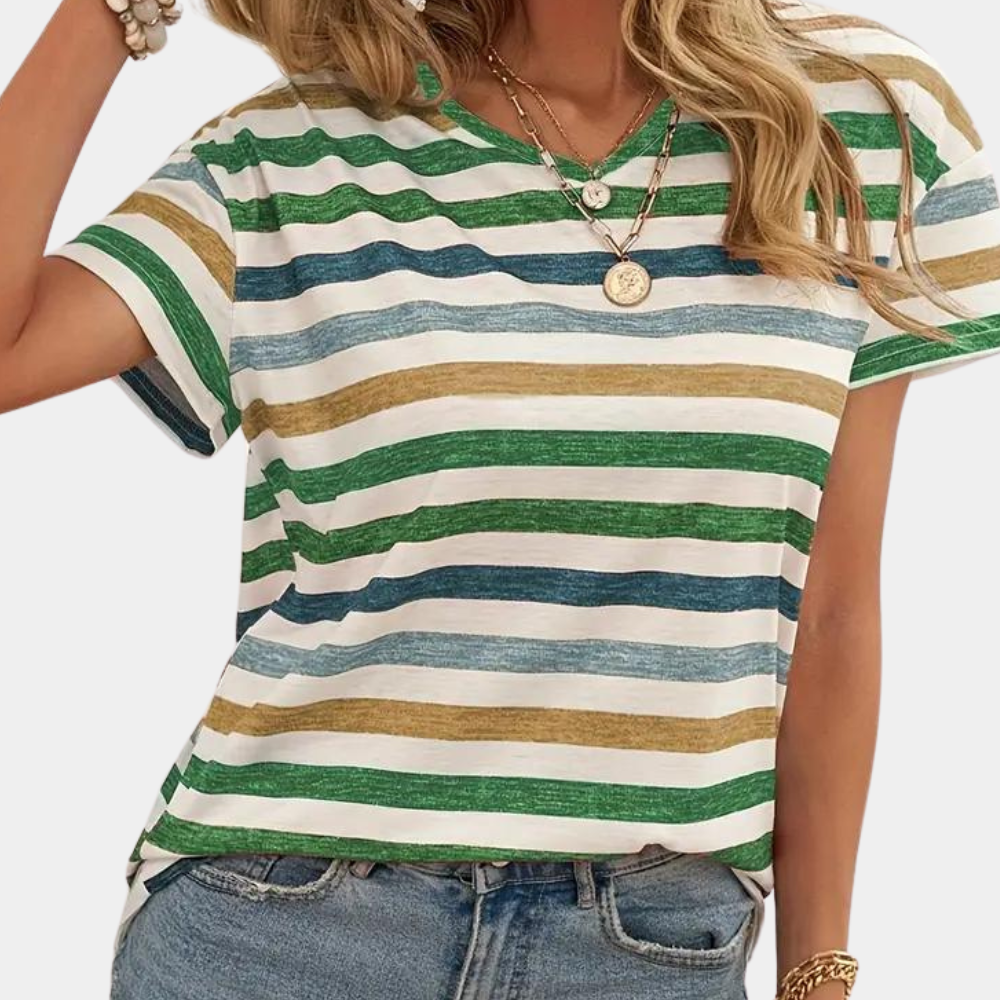 Dames Zomerse T-Shirt | Gestreept, Kortemouw