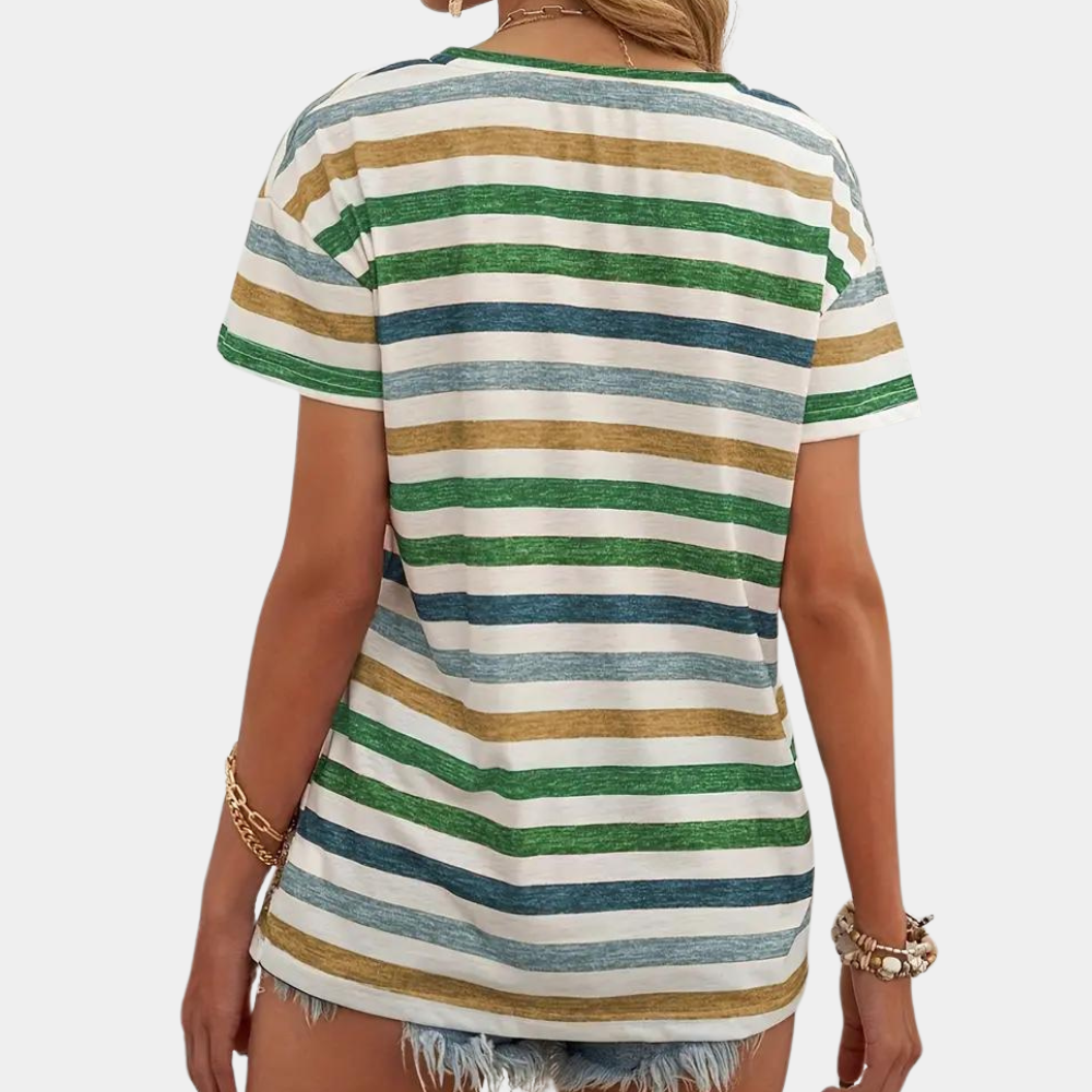 Dames Zomerse T-Shirt | Gestreept, Kortemouw