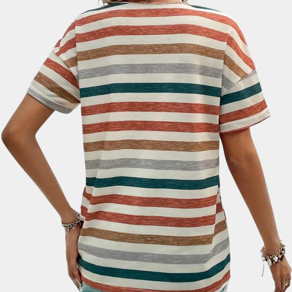 Dames Zomerse T-Shirt | Gestreept, Kortemouw