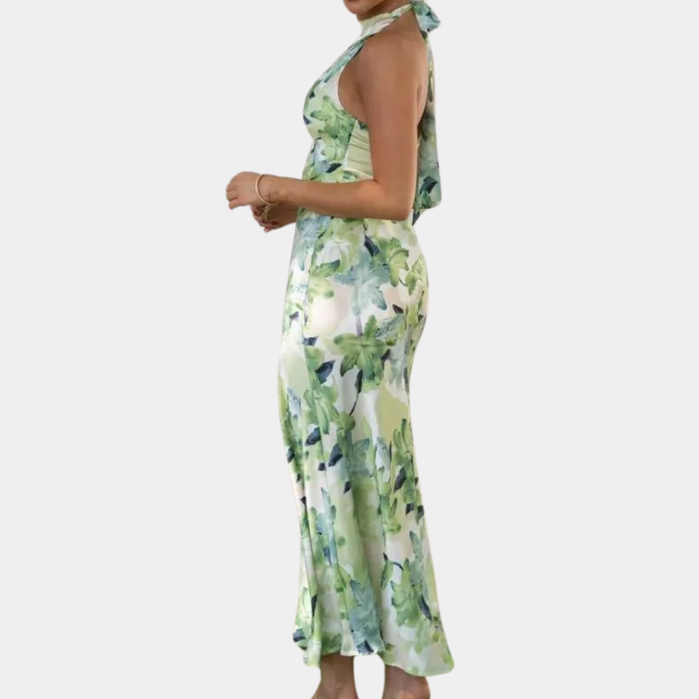 Abito estivo elegante da donna con stampa foglie | Maxi