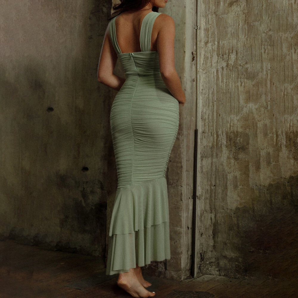 Dames Elegante Geplooide Avondjurk | Maxi