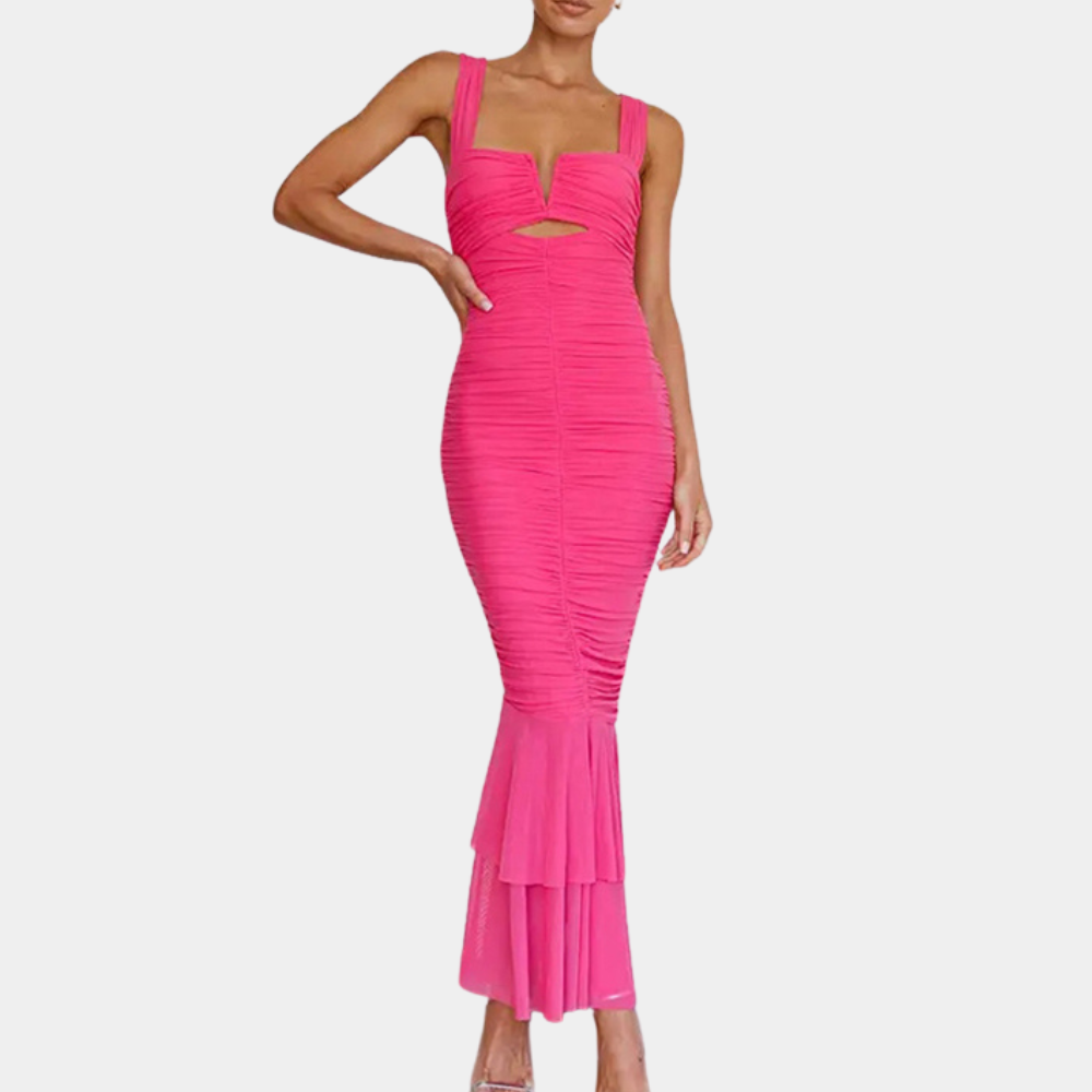 Dames Elegante Geplooide Avondjurk | Maxi