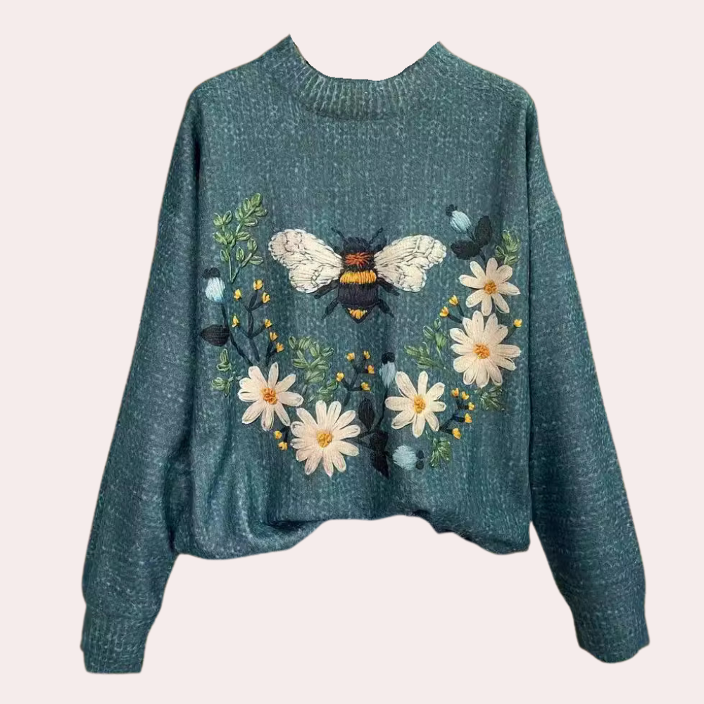 Dames Oversized Gebreide Pullover | Warm, Met Bloemenborduursel